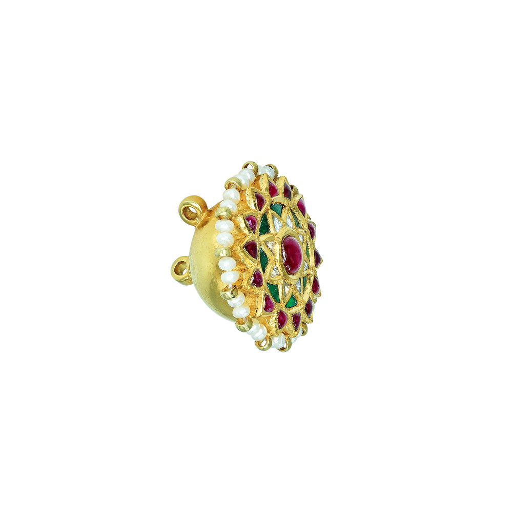 Polki Borla with Red Green colourstone, and Pearl String